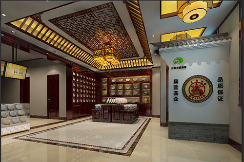 宁洱古朴典雅的中式茶叶店大堂设计效果图